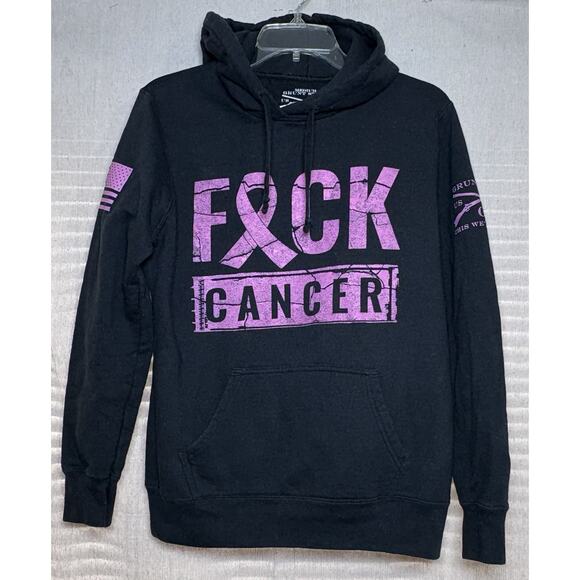 Grunt Style FXck Cancer Fleece Hoodie Adult Size M Black Pink - Picture 1 of 3